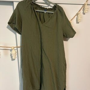 Split-Neck Crinkle Gauze Mini Swing Dress